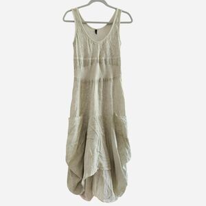 Inizio made in Italy Linen Dress Asymmetrical Cocoon Ribbed Pockets Lagen Boho